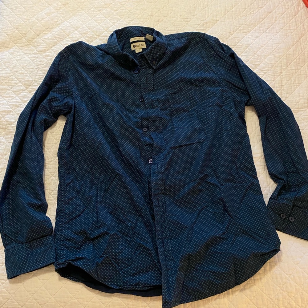 Haggar patterned green and navy blue shirt
